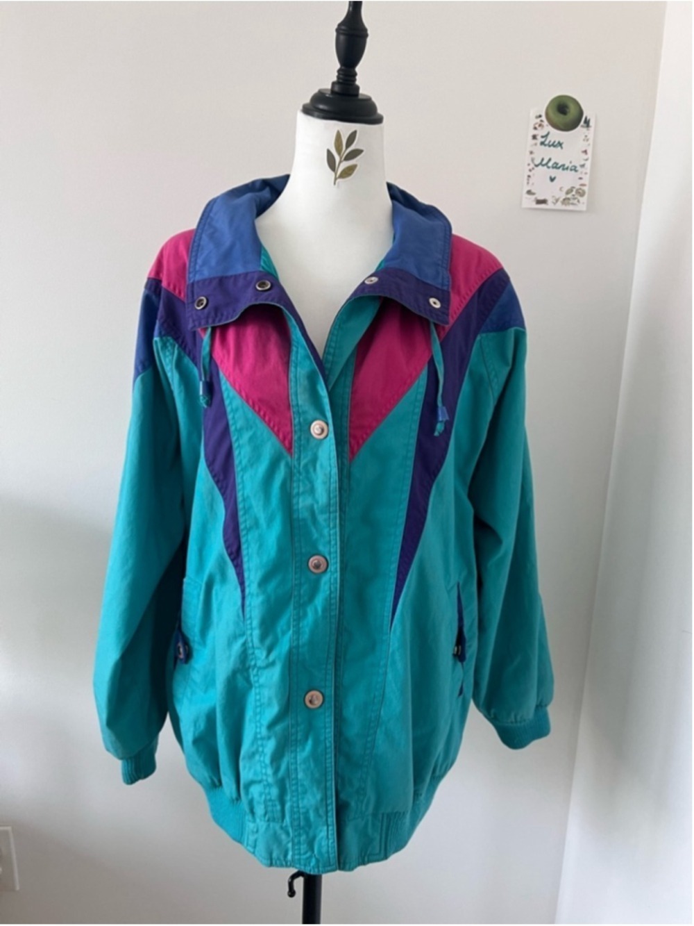 Vintage 90s Colorblock Teal Purple Pink Windbreaker Jacket Innovations by IZZI L